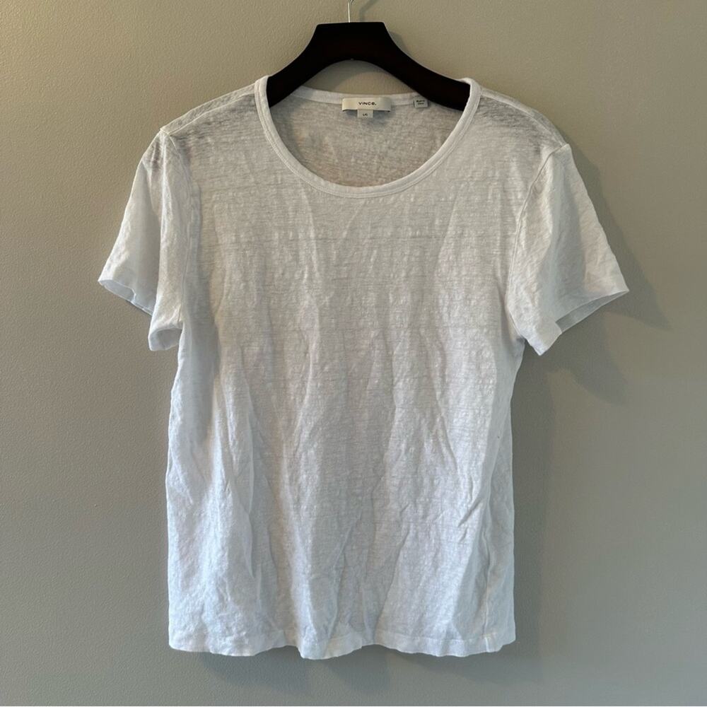 Vince 100% Linen White short sleeve blouse size large